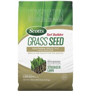 Scotts Turf Builder Grass Seed Southern Gold Mix for Tall Fescue Lawns - Tall Fescue Grass Seed Plus Lawn Fertilizer and Soil Improver, Covers Up to 4,000 sq. ft., 16 lb.