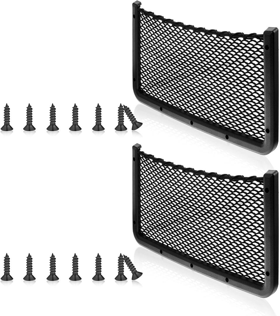Frienda 2 Pcs Car Storage Net Bag, ABS Plastic Framed Mesh Net Holder, Phone & Cargo Organizer with Screws for Auto, Rv, Boat, Truck Pocket Storage (16 x 8 Inch)