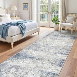 Restydon 3x10 Runner Rug Non Slip Washable for Entryway, Vintage Hallway Runner for Front Porch, Laundry Room, Bedroom, Abstract Stain Resistant Indoor Kitchen Mats for Floor(Blue/Brown/Ivory)