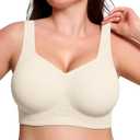 ProKloud Jelly Bras for Plus Size Women Wireless Full Coverage No Underwire | Seamless Supportive Push UP Bra,Back Smoothing for Older Women,Soft Gel Minimizer Bralette for Large Breasts,Semi-Fixed Pads (Beige, L)