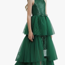 Girls Sequin Dress Halter Formal Pageant Prom Party Graduation Dress with Three Layer Mesh Size 6Y