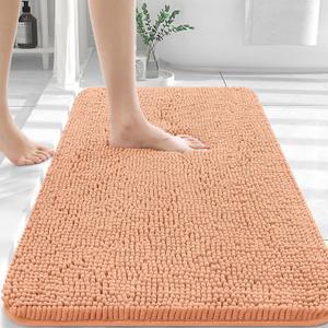 OLANLY Bathroom Rugs 36x24, Extra Soft Absorbent Chenille Bath Rugs, Rubber Backing Quick Dry, Machine Washable Bath Mats for Bathroom Floor, Tub and Shower, Home Decor Accessories, Peach