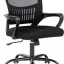 DUMOS Home Office Computer Chair - Ergonomic Mid Back Desk with Lumbar Support and Rocking Mode, Height Adjustable with Fixed Armrest, for Conference Meeting Room, 360 Swivel, Adults, Black