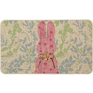 Artoid Mode Rabbit Bunny Bow Flowers Grass Leaves Easter Doormat, Home Decor Low-Profile Switch Rug Door Mat Floor Mat for Indoor Outdoor 17x29 Inch (Pink)