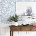 Safiyya 787''  17.3'' Peel and Stick Wallpaper Boho Floral Blue and White Contact Paper Self Adhesive Removable Wallpaper for Bathroom Vinyl Rolls