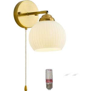 Gold Wall Sconce, mid Century Modern Sconce with Hand Pull Switch Indoor Wall Sconce for Bedroom Bedside Bathroom Kitchen Vanity Hallway Wall Mounted Light Fixture (Pack of 1)