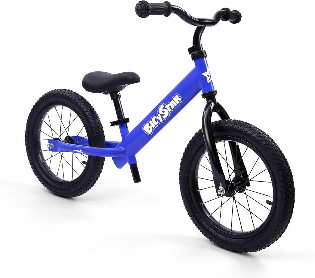 Bicystar 14 Inch Balance Bike for Kids 3-6 Year Old, No Pedals, Air Rubber Tires, Adjustable Height, Pedalless Bicycle for Boys, Girls, Dark Blue