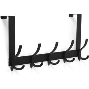 Over The Door Hooks for Hanging, Over The Door Hanger, Over The Door Towel Rack for Bathroom with 5 Triple Coat Hooks, Bathroom Towel Holder Towels Hanger (Black, 1 Pack)