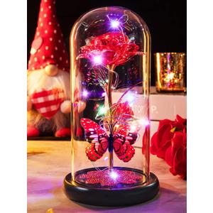 Mothers Day Rose Gifts for Mom Birthday Gift for Women Galaxy Glass Rose in Glass Dome Forever Eternal Crystal Roses with Butterfly Mother's Day Flower Gifts for Women Wife Grandma Daughter Sister Red