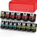14 Piece 1/2" Drive Impact Socket Set, 11 mm-32 mm Shallow Socket, Metric, 6 Point, CR-V, Automotive Maintenance, Machinery Manufacturing