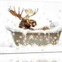 Moose Wall Art Moose in Bathtub Pictures Wall Decor Elk Bathroom Canvas Prints Bathroom Decorations Painting Framed Artwork Office Home Decor For Toilet Laundry Washroom Restroom 16"x12"