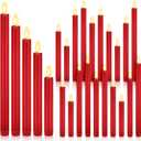 Rossesay 20 Pcs Flameless LED Taper Candles Battery Operated Taper Candles 5 Sizes of 6.5'', 7.7'', 8.8'', 10.0'', 11.2'' Flameless Candlesticks Flickering with 3D Flame for Wedding (Red)