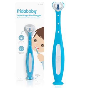 Frida Baby Triple-Angle Toothhugger Training Toddler Toothbrush | Toddler Toothbrush 2 Years and Up, Cleans All Sides at Once | Blue (1 Count (Pack of 1))
