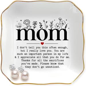 Mother's Day Birthday Gifts for Mom 2026 - Trinket Dish for Decor, Bonus Mom Gifts from Daughters Son, Nana Gigi Mother In Law Gift, Ceramic Jewelry Tray for Rings Earrings Necklaces Bracelet Keys