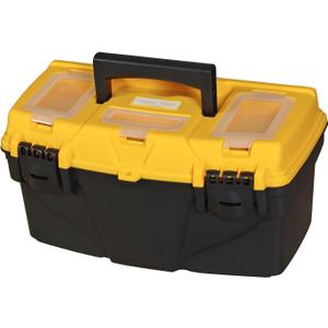 Torin 15.5" Plastic Storage Tool Box with Removable Tray,Small Toolbox Organizer With Screw Box, Black/Yellow ATRJH-3015T