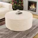 BSHOMGI Round Ottoman,Corduroy Ottomans Foot Stool, 27.5" Pouf Footstool Ottomans Seat, Round Footrest, Modern Side Table for Living Room Bedroom Home Decor No Assembly Require (Beige, 32")