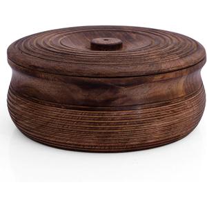 Handcrafted Wooden Mexican Tortilla Warmer Basket Indian Chapati Roti Bread Holder Box Pancake Keeper Serveware Hot Pot Casserole Dish With Lid Home Kitchen Dining Decor, Natural Brown, 9 x 3.5 Inches