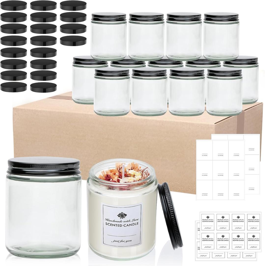 16 Pack 8 OZ Glass Jars with Lids gift for women,Candle Jars,Glass Jar for Candles, Samples, Spices, Powders
