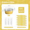 Ruckae 100 PCS 8 oz Round Mini Baking Cups with Lids,Mini Loaf Pans with Lids,Disposable Aluminum Foil Ramekins Baking Cups for Birthday Party Weddings (Gold, 8oz)