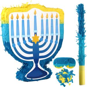 Menorah Pinata Set Hanukkah Winter Birthday Party Supplies with Eye Mask Sticks Hanukkah Themed Party Holiday Games Newborn Baby Photo Prop Decoration