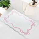 SHIYUE Scalloped Bow Bathroom Mat, Coquette Cute Non Slip Rug Aesthetic Preppy Microfiber Room Decor, Soft Bathtub Decoration(18"×26" Pink)