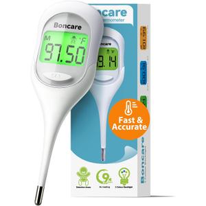 Boncare 9 Seconds Basal Body Thermometer for Ovulation, Oral Thermometer for Adults and Kids - Accurate Rectal Thermometer, with Fever Alarm and Large Display (Rice-White)