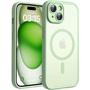 TOCOL Magnetic for iPhone 15 Case, Upgraded Full Camera Protection, Compatible with Magsafe, Drop Protection, Translucent Matte Back Bumper Phone Cover 6.1-Inch (Light Green)