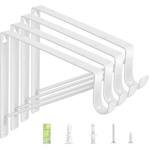4-Pack Closet Rod Bracket, 10.8x10.8Inch Closet Shelf Brackets Heavy Duty Wall Mounted, Matte White Steel Closet Rod Support Brackets Holder, 300 Lbs Load Capacity with Anchors Screws