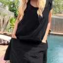 Women's Denim Dress Sleeveless Casual Crewneck Vintage Overall Dress Jean Mini Dresses with Pockets Black (Black, S)
