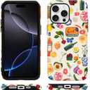 Summer Phone Cases for iPhone 16 Pro Max - Hybrid Duty 2 in 1 Full Body Rugged Shockproof Trendy Phone Cover, Coquette Phone Cases for Woman Girl - Lemon Fruit Flower Shell Aesthetic