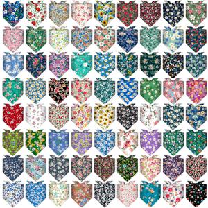 72 Packs Dog Bandanas Bulk Buffalo Plaid Cat Bandana Summer Scarf Triangle Fruit Drool Bibs Washable Adjustable Kerchief Dog Cat Bandana for Beach Small Medium Pet Supplies(Flower)