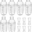 12 Pcs Plastic Cocktail Shaker Set, 6 Pcs 17 oz Cocktail Shaker and 6 Pcs Measuring Jigger Set Clear Wine Shaker Bar Mixing Tool Clear Drink Shaker for Kitchen Bar Party Tools