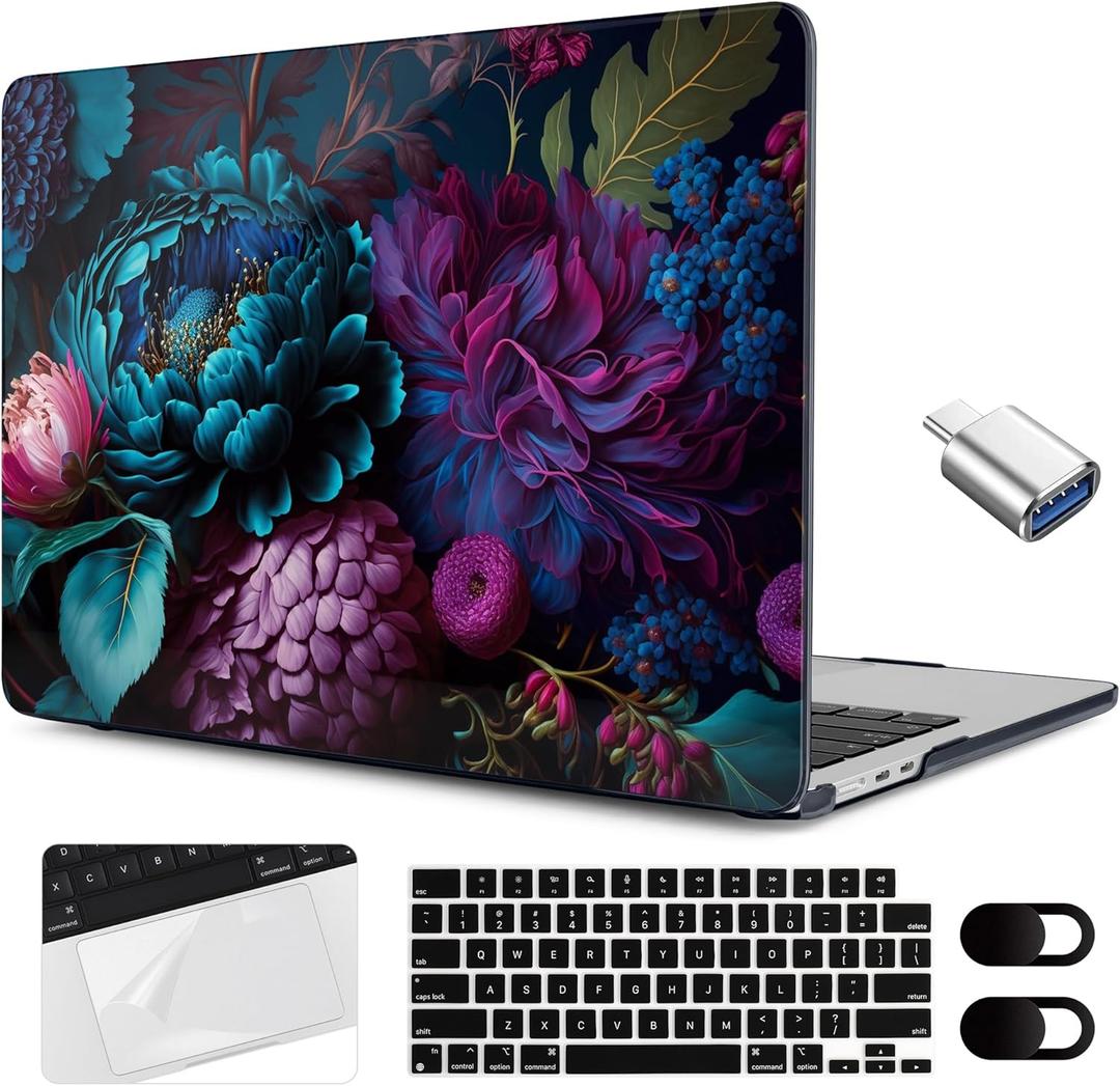 MEEgoodo Case for M5/M4/M3/M2 MacBook Air 15 inch Case 2026 2025 2024 2023, Laptop Shell Fit Model (A3448/A3241/A3114/A2941) for MacBook Air 15.3-inch, Beautiful Fantasy Flower