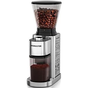 Aromaster Burr Coffee Grinder with 48 Grind Settings, Conical Coffee Bean Grinder for Home Use, Stainless Steel,40 Seconds Adjustable Timer, Anti-static, Easy to Clean with Brush