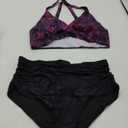 Yonique Womens Plus Size Bikini High Waisted Swimsuits Two Piece Bathing Suits Tummy Control Swimwear (Purple Leaf),Size: 18 Plus