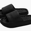 Pillow Slippers for Women And Men House Slides Shower Sandals Thick Sole Beach Pool Non-Slip Comfort Cloud Shoes, Black, 42-43