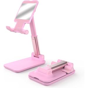 Cell Phone Stand, Adjustable Angle and Height Cell Phone Holder for Desk, Foldable and Portable, Anti-Slip Silicone Pad, Compatible with All Mobile Phones and 4-8 Inch Devices, Pink
