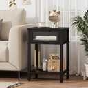 Nightstand Wooden Bedside Table with Drawer Black Night Stands Modern Style Small End Table Side Table with Storage Shelf for Bedroom Living Room MLBZ10B