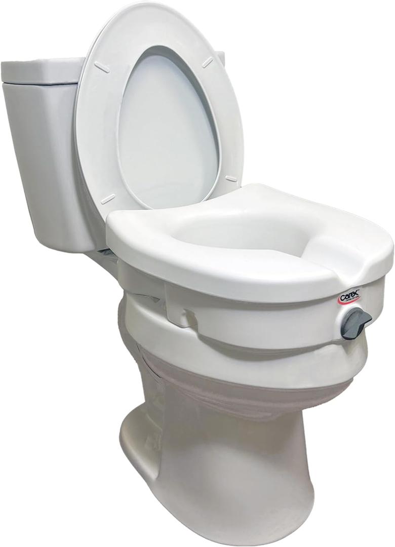 Carex E-Z Lock Raised Toilet Seat, Elongated Toilet Seat Riser, Adds 5 Inches of Height, 300 lbs Capacity, Elevating and Raising Seat for Elderly and Handicap, Universal, Slip-Resistant, White