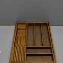 Bamboo-Silverware-Drawer-Organizer-Kitchen, Expandable Utensil Holder Cutlery Tray Flatware Organization Adjustable Wood Tableware Dividers Storage (with Removable Knife Block)(Brown) (Large)