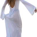ZGMYC Women's Sexy Backless See Through Maxi Dress Bathing Suit Cover Up Knit Flared Long Sleeve Beach Dress Bikini Coverups (Medium, White)
