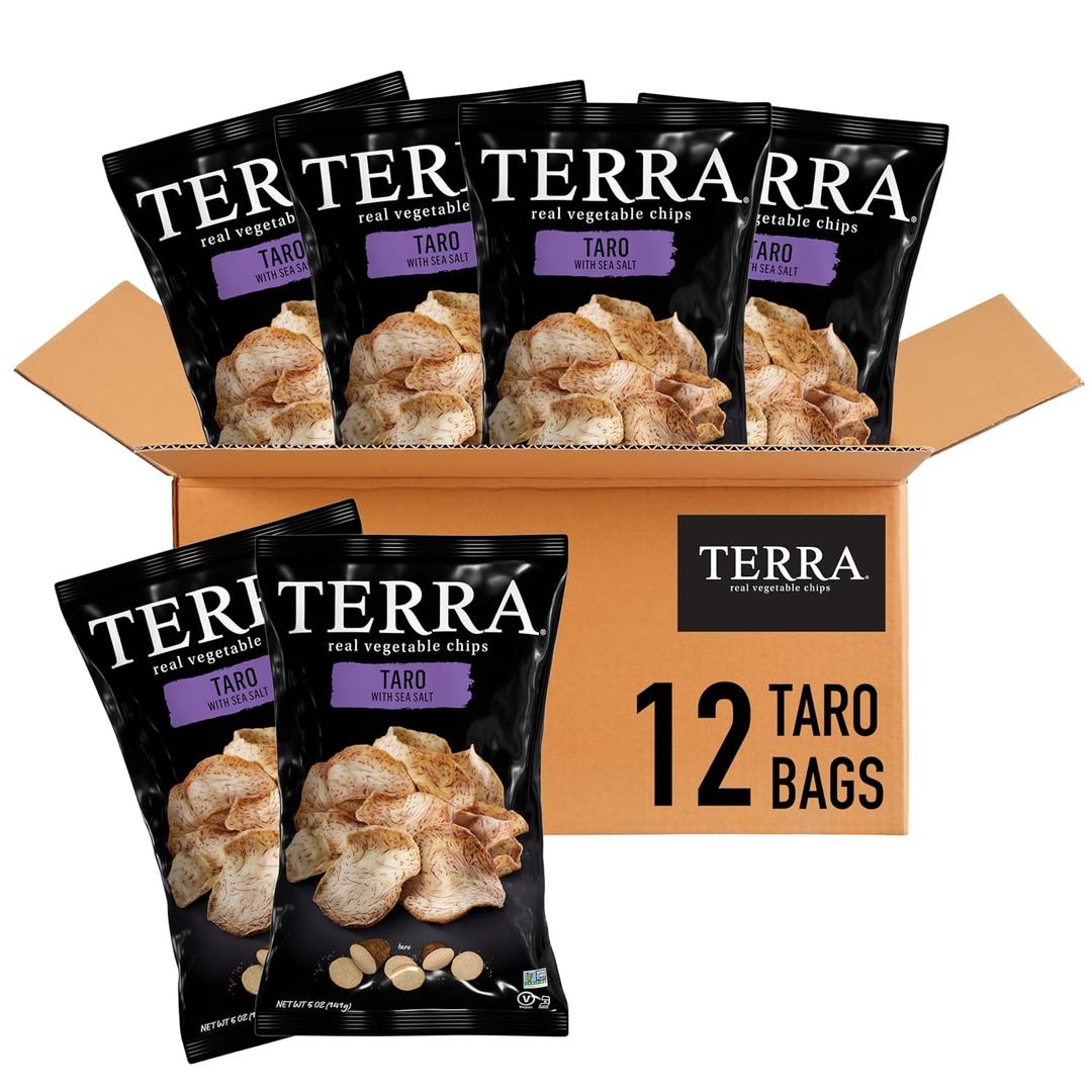 Terra Vegetable Chips, Taro Chips with Sea Salt, 5 Oz (Pack of 12) (EXP 06/30/26)