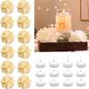 24 Pcs Floating Candles for Centerpieces and Floating Flowers Artificial Flowers Head Vase Filler for Party Home Table Wedding Centerpieces Decoration (Champagne)