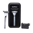 SUPPLY Single Edge Max Razor for Men Premium Metal Single-Blade Safety Razor with Pivoting Head for Fewer Cuts and Irritation Includes 8 Blades & Magnetic Reload System Sterling