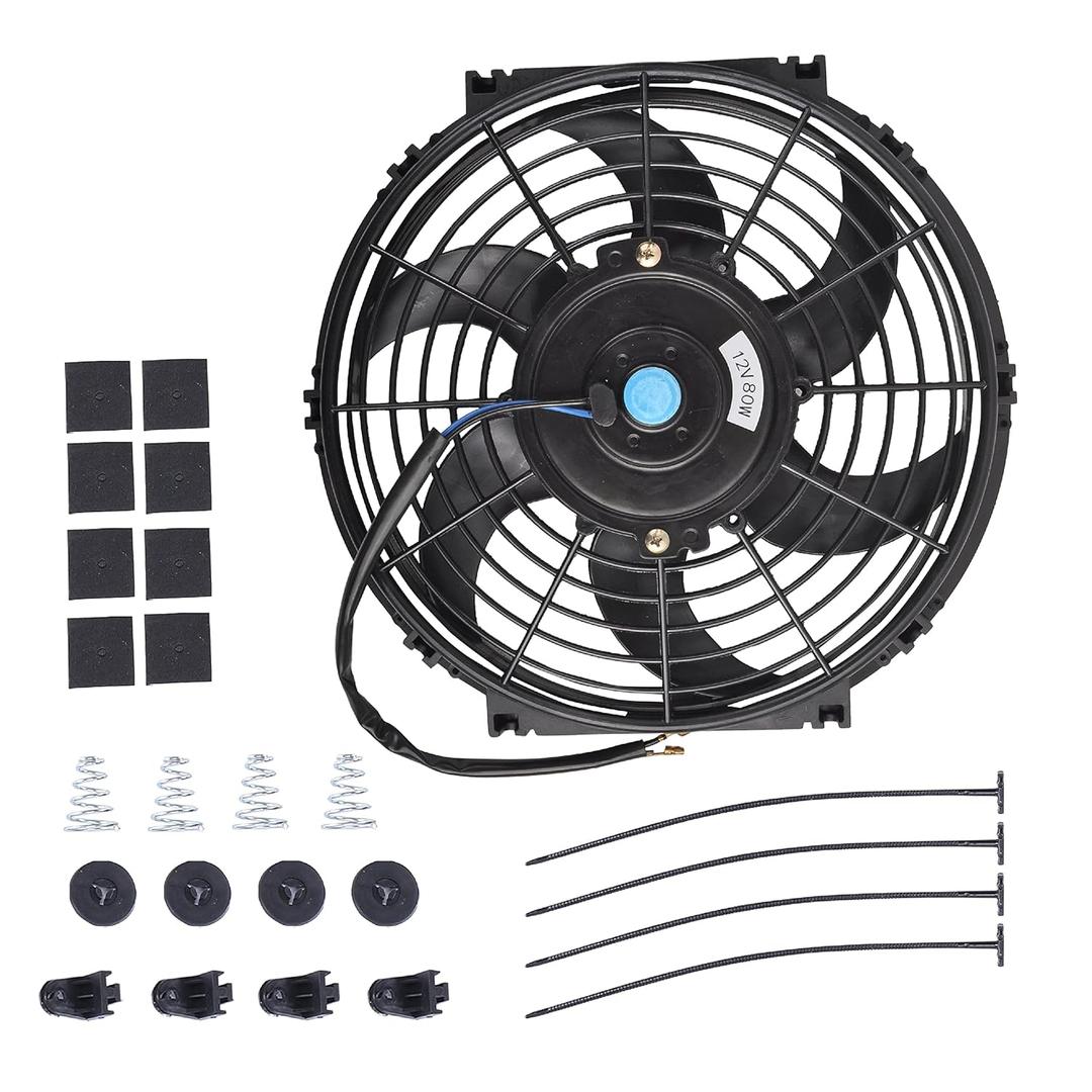 7 Inch Slim Fan Push Pull Electric Radiator Cooling Fan Universal High Performance 12V 80W Motor with Fan Mounting Kit (Black)