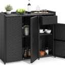 YITAHOME Outdoor Storage Cabinet, Weather-proof Rattan Bar Table with Two Doors, Adjustable Shelves & Foldable Drawer, Wicker Patio Storage Box for Outdoor Cushions, Pool Tool and Garden Tools - Black