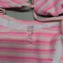 Women's Striped Knot Bathing Suit High Waisted Halter Triangle Swimsuit Bikini Set (Pink, S)