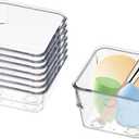 8 PCS Stackable Clear Drawer Organizers 3" x 3" x 2" Square Trays Small Makeup Vanity Storage Bins Clear Desk Drawer Organization Container Dividers for Office Bathroom Kitchen Utensil