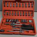 Egofine 46 Pieces 1/4 inch Drive Socket Ratchet Wrench Set, with Bit Socket Set Metric and Extension Bar for Auto Repairing and Household, with Storage Case