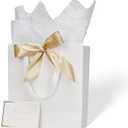 Aosric White Gift Bags with Tissue Paper, Ribbon & Greeting Card, 2 Pack Medium Size 10x4.5x11 In Reusable Gift Bag for Wedding, Baby Shower, Birthday Party Favor, Return Gifts